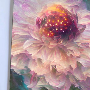 Dahlia avec braises - carte de voeux beaux-arts - impression sur cadre - 5 x 7, blanc à l'intérieur, enveloppe d'un blanc éclatant.