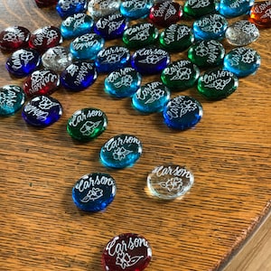 Custom Smile Stones - Engraved Glass Gem Smile Stones - Quantity Discount -  Personalized etch Glass Stones, Memorial Stones, Pocket stone