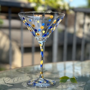 PARTY Glasses -  Hand Engraved - Large Initial, words or design, polka dot, wine, martini, champagne, pint custom - choose dot color