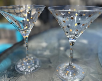 Custom for Debb Hand Engraved Martini Glass – Custom Initial, Polka Dot Stemware 12 glasses - 15% discount
