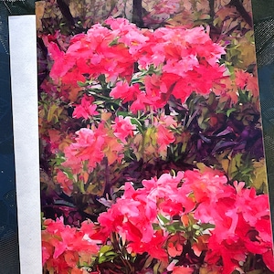 Azalée en fleurs - parfumée et délicate - carte de voeux d'art - impression sur cadre ou toile - 5 x 7, blanc à l'intérieur, enveloppe d'un blanc éclatant.