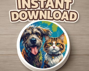 Pegatinas imprimibles de perros y gatos • Descarga digital de mascotas • Imágenes prediseñadas de animales para agenda o teléfono