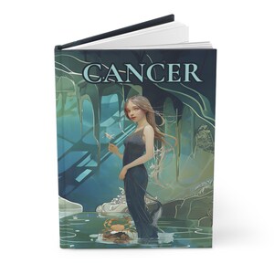 Cancer Zodiac Journal Hardcover - Intuitive Reflection Notebook with Feminine Cancer Artwork