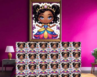 Chibi-prinses stickervel en muurkunstbundel direct afdrukbaar