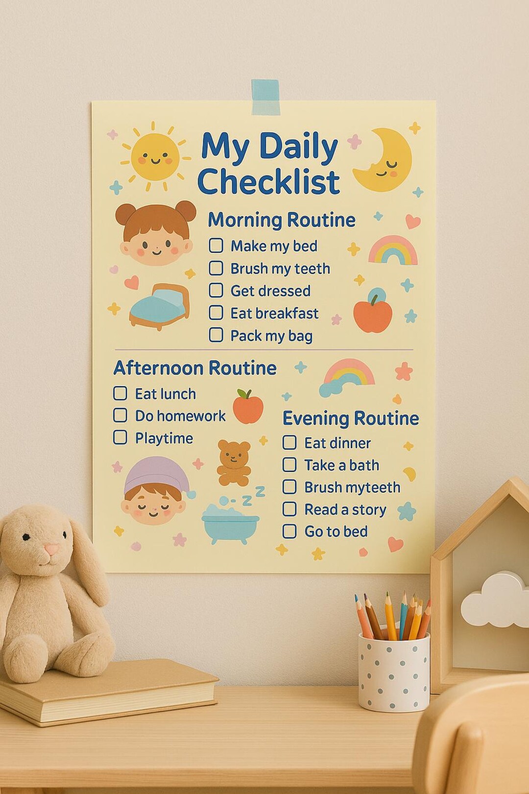 Kids Daily Routine Chart Morning, Afternoon & Evening Checklist ...