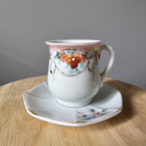 Antique Floral Japanese Demitasse Cup and Saucer