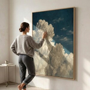 Stampa su tela con cielo nuvoloso spettacolare / Nuvole blu intenso e bianche incorniciate / Opera d'arte audace per soggiorno e sala da pranzo
