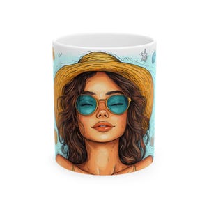 Summer Vibes Ceramic Mug - Beach Lover&#39;s Coffee Cup, Ocean-Themed Gift, Summer Decor, Beach House Accessories, Sea Life Mug
