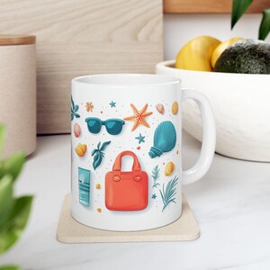 Tropical Vacation Ceramic Mug, Beach Lover Gift, Summer Coffee Cup, Beach Theme Mug, Ocean Vibes Drinkware