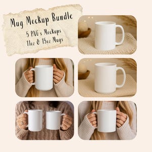 Mug Mockup Bundle | 11oz & 15oz Coffee Cup PNG Mockups | Realistic Mug Scene for Print on Demand | Coffee Cup Mockup | Ceramic Mug Mockup