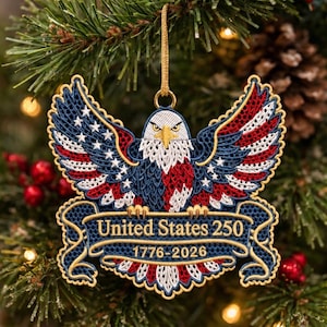 FSL Patriotic Eagle Ornament Embroidery Design, USA 250th Anniversary Lace Ornament, American Flag Eagle Free Standing Lace Embroidery File