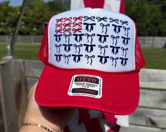 Bow  Hat, Custom Trucker Hat, Woman's Trucker Hat, 4th of July Hat