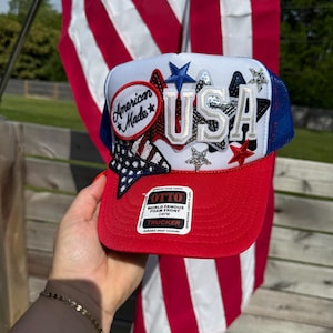 USA Trucker Hat, Custom Patch Hat, Custom Trucker Hat, Iron Patches, Woman's Trucker Hat, Trucker Hat With Patches