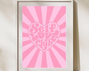 Estampa retrô Pink Self Love Club: decoração de dormitório (download digital)