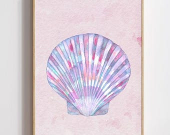 Watercolor Seashell Wall Print: Boho Coastal Decor (Digital Download)