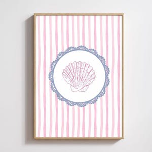 Striped Seashell Print, Digital Art Download, Cute Summer Art Print, Coastal Wall Art, Trendy Beach House Decor, Vintage Beach Art Print