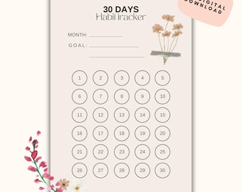 30 Day Habit Tracker Template: Monthly Challenge (Digital Download)