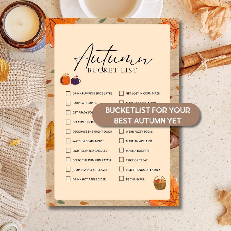Autumn Bucket List Printable: Cozy Fall Activities Checklist (JPG/PDF ...