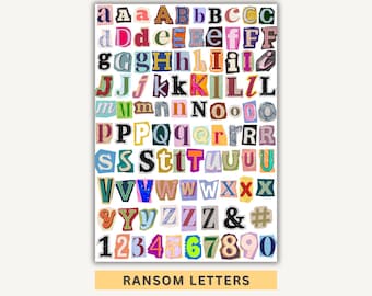 Ransom Letters & Number Notes, Printable Magazine Cutouts, Digital Alphabet Images, Junk Journal digital download