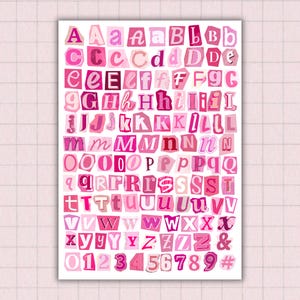 Notas de rescate rosas PNG, letras y números de rescate para álbum de recortes digitales, recorte de revista, letras transparentes, diario de recortes