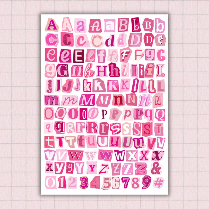 Pink Ransom Note Letters Pink Ransom Notes PNG, Digital Scrapbook Ransom Letters & Numbers ...