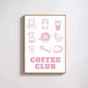 Pink Coffee Art Print, Coffee Decor, Coffee Lover Gift, Retro Coffee Poster, Vintage Kitchen Wall Print, Digital Download