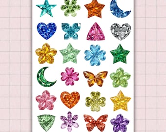 Gemstone PNG Clipart Bundle, Crystal Clipart Transparent Background, Diamond Jewels Scrapbook, Sublimation Design,