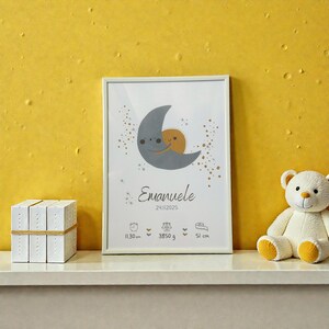 Quadretto nascita sole e luna personalizzato - poster regalo bambino - stampa cameretta