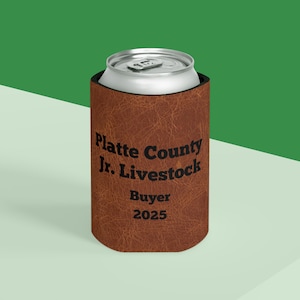 Livestock Buyer Gift Can Cooler | 4-H & FFA Supporter | Faux Leather Print Personalized Beverage Holder | County Fair Thank You