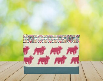Colorful Pig Print Aztec Accessory Pouch | Stock Show Mom Gift | Show Pig 4-H FFA Advisor | Western Makeup Bag & Travel Organizer