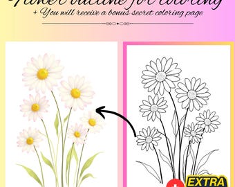 Contornos de flores para colorear en PDF, dibujos de flores para calcar, contorno de margarita para colorear en PDF