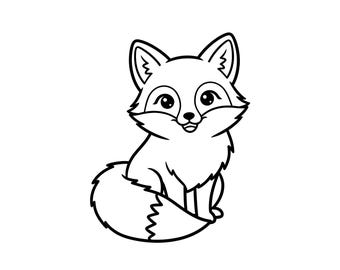 Zorro divertido SVG contorno PNG arte lineal vector blanco y negro para cricut