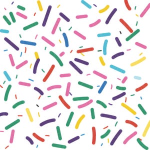 Peut inclure: Fond blanc parsemé de vermicelles colorés de différentes tailles. Les vermicelles sont de couleurs rouge, rose, violet, vert, bleu et jaune. Les vermicelles sont dispersés de manière aléatoire.
