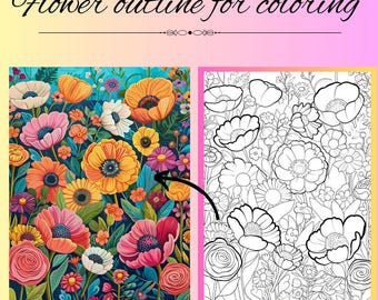 Contornos de flores para colorear en PDF, dibujos de flores para calcar, hermosos contornos de flores para colorear en PDF