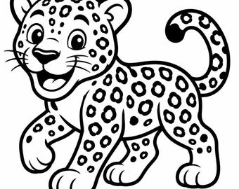 Jaguar SVG contorno PNG arte lineal vector blanco y negro para cricut