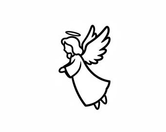 Icono de ángel SVG contorno PNG arte lineal vector blanco y negro para cricut