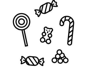 Contorno de caramelo SVG PNG arte lineal vector en blanco y negro para Cricut