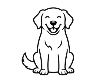 Contorno de golden retriever SVG PNG arte lineal vector en blanco y negro para cricut