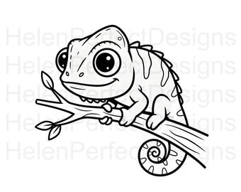 Outline Chameleon SVG and PNG line art vector black and white for cricut