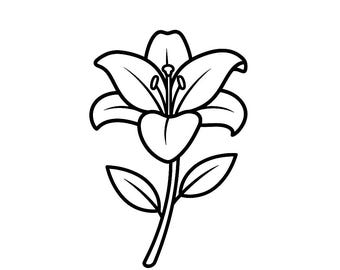 Simple lily SVG outline PNG line art vector black and white for cricut