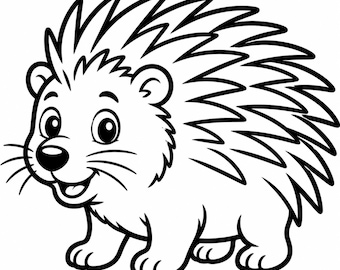 Contorno SVG de puercoespín, arte lineal PNG, vector en blanco y negro para Cricut