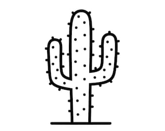 Contorno de cactus SVG PNG arte lineal vector en blanco y negro para Cricut