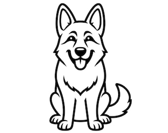 Contorno de perro pastor alemán SVG PNG arte lineal vector blanco y negro para cricut