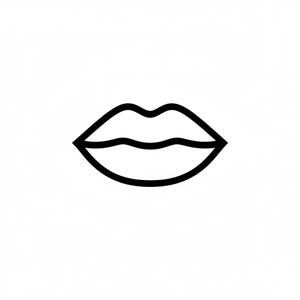 以下が含まれることがあります： 白い背景に、黒いアウトラインで描かれた唇のシンプルなイラスト。唇はミニマリストスタイルで描かれており、上唇は曲線的で、下唇は少しふっくらしています。画像はクリーンでモダンです。