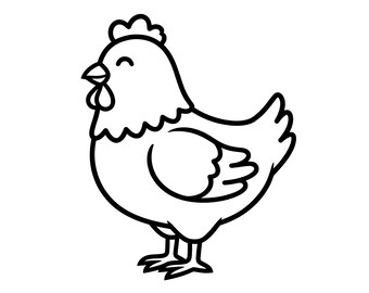 Contorno de pollo SVG PNG arte lineal vector en blanco y negro para Cricut