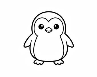 Pingüino kawaii SVG contorno PNG arte lineal vector blanco y negro para cricut