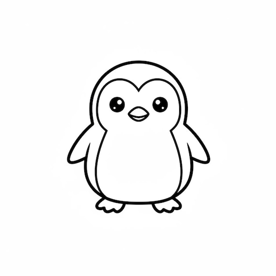 Kawaii Penguin SVG outline PNG line art vector black and white for cricut