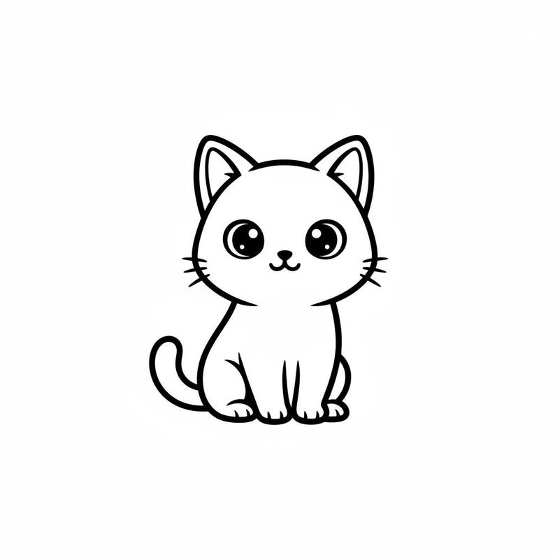 Cute Cat SVG Outline PNG Line Art Vector Black and White for Cricut - Etsy