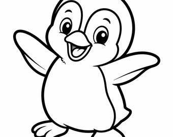 Pingüino bebé SVG contorno PNG arte lineal vector blanco y negro para cricut