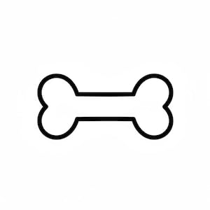 Puede incluir: Ilustración en blanco y negro de un hueso para perros. El hueso es un contorno simple con extremos redondeados y una sección central recta. La imagen está sobre un fondo blanco.